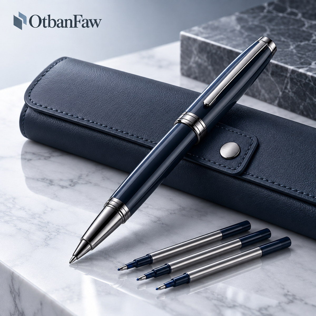 OtbanFaw™ Executive Rollerball Pen Set – Luxury Navy Writing Collection