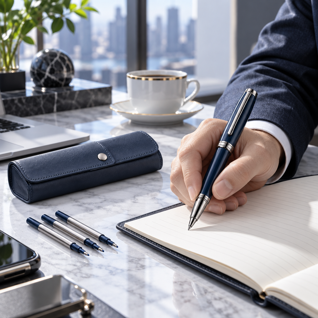 OtbanFaw™ Executive Rollerball Pen Set – Luxury Navy Writing Collection