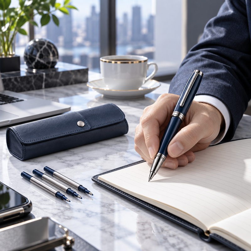 OtbanFaw™ Executive Rollerball Pen Set – Luxury Navy Writing Collection