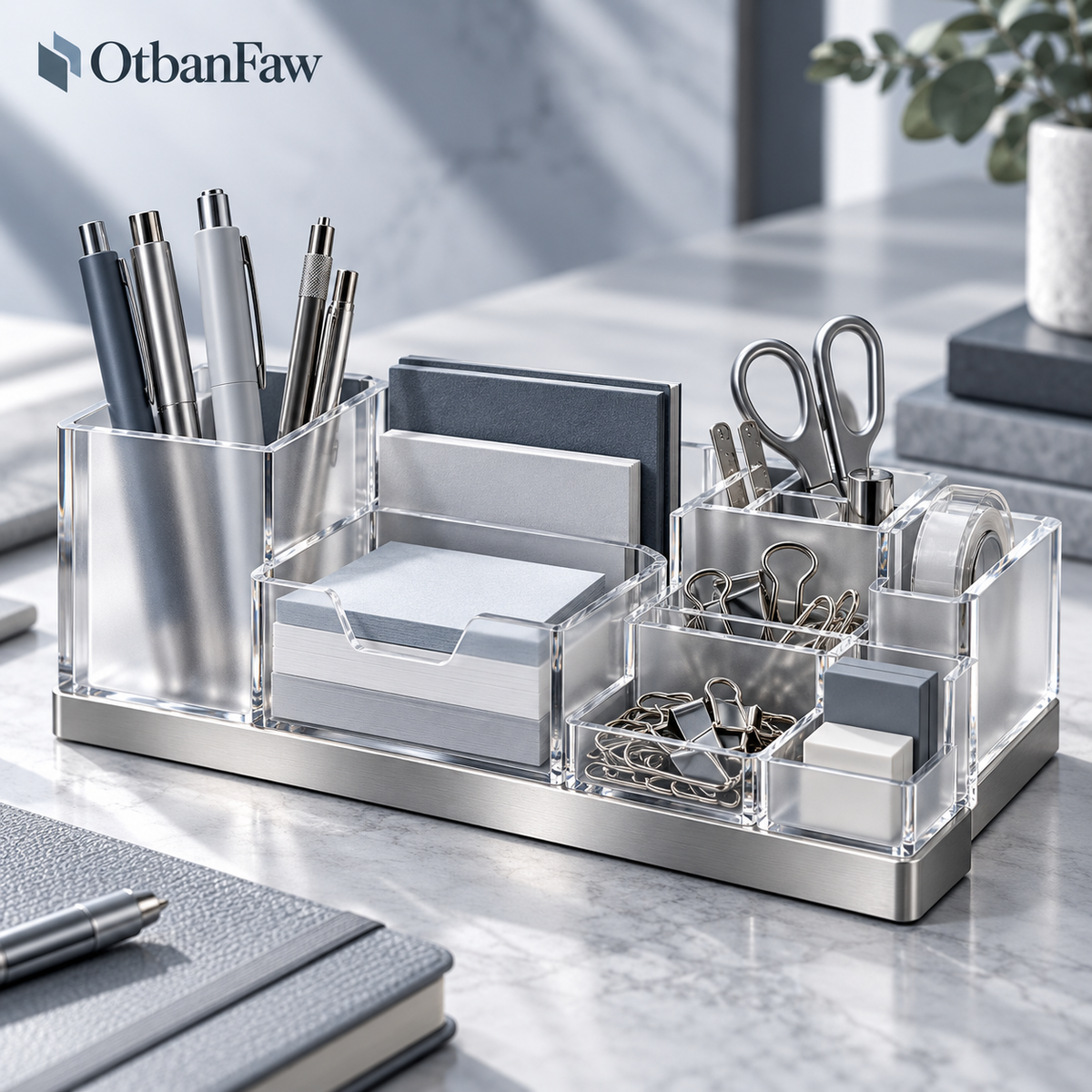 OtbanFaw™ Acrylic Desk Organizer Set – Clear Office Storage System