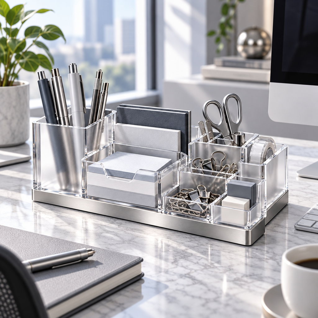 OtbanFaw™ Acrylic Desk Organizer Set – Clear Office Storage System