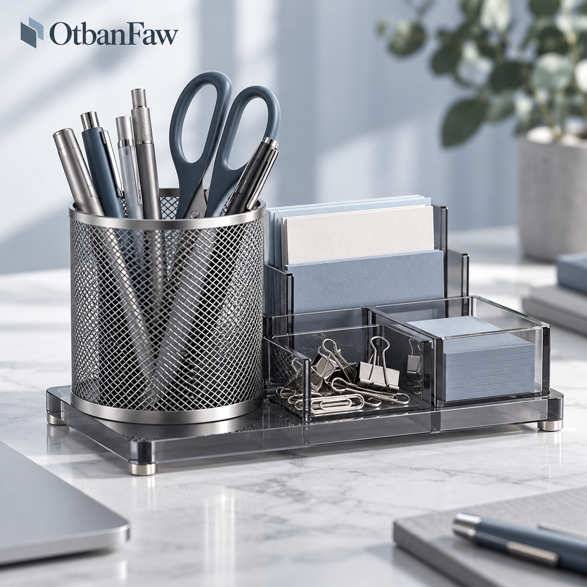 OtbanFaw™ Transparent Acrylic Desktop Organizer – Premium Office Accessory