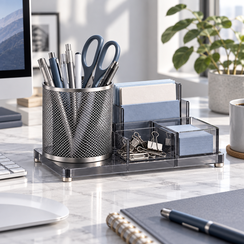 OtbanFaw™ Transparent Acrylic Desktop Organizer – Premium Office Accessory